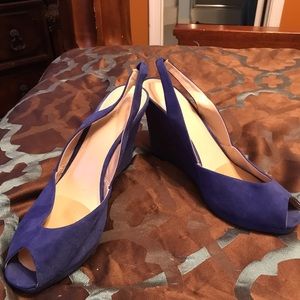 Blue suede wedge sling back shoes size 10